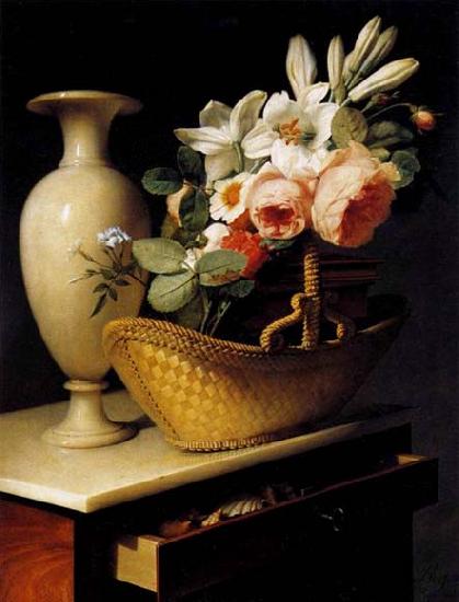 Antoine Berjon Still-Life with a Basket of Flowers oil painting image